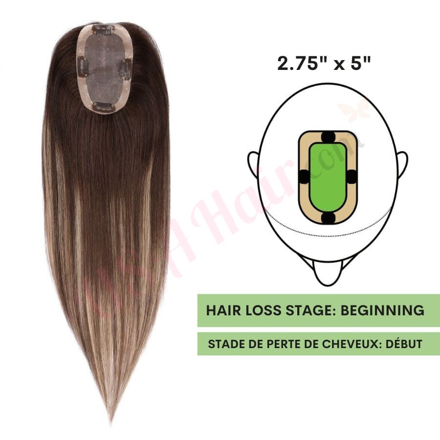 Dark Brown & Blonde Balayage Hair Topper 14 inch For Thinning Hair Part  (Size:  inch x 5 inch, Weight: 45g) Remy Human Hair