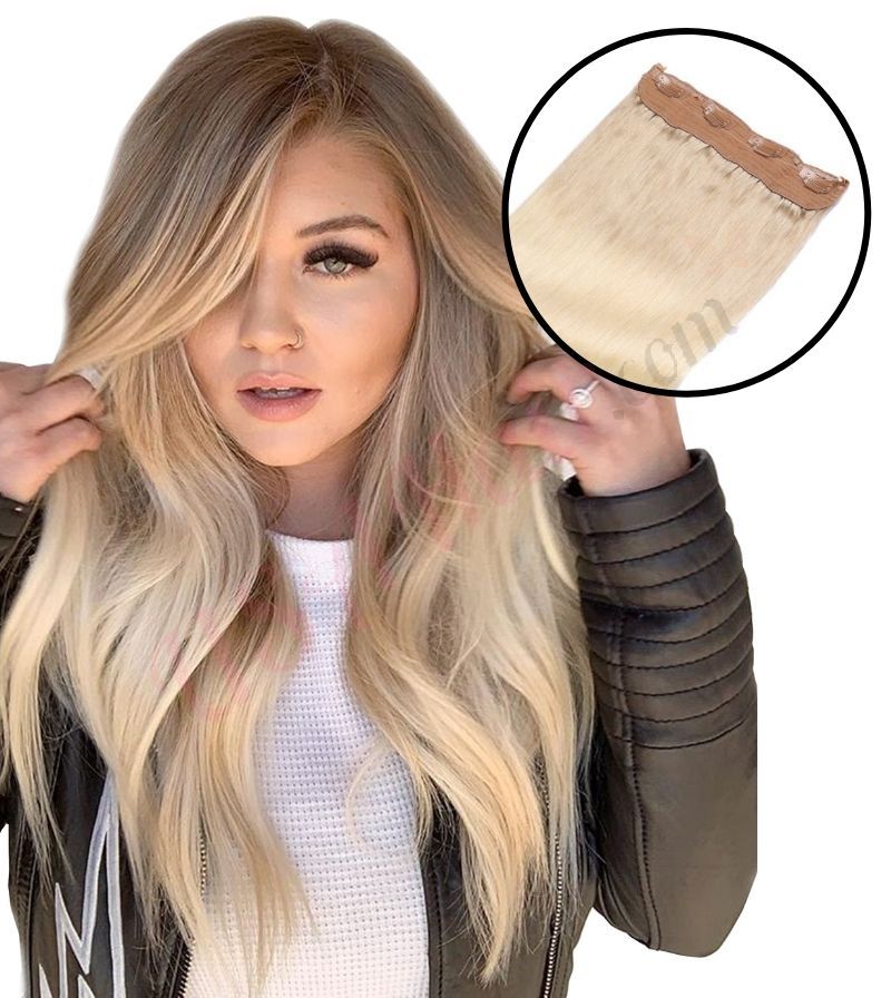 Ombre Ash Blonde Invisible Wire Hair Extensions Real Hair Ombre Ash Blonde