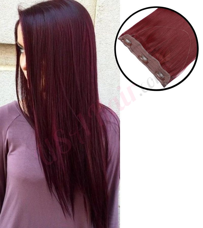Burgundy Invisible Wire Hair Extensions Fake Hair Synthetic Hair Burgundy