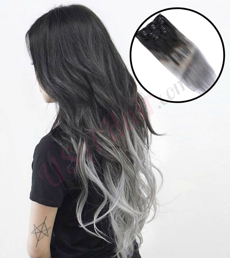 Ombre Grey CLIP IN hair extensions 100% real hair (human hair)