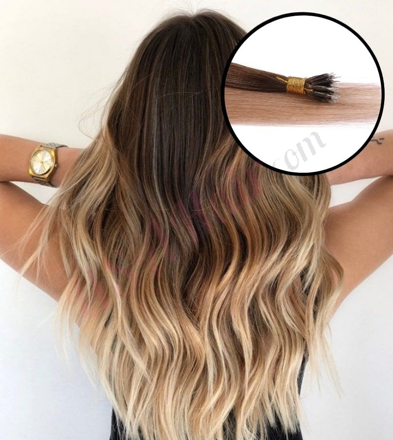 Ombre Blonde nano beads hair extensions, nano rings extensions Real Hair  Ombre Blonde