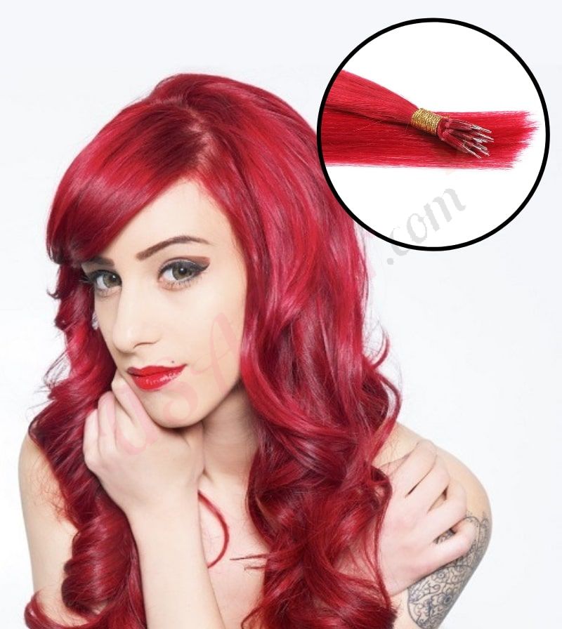 Red nano beads hair extensions, nano rings extensions Real Hair Red